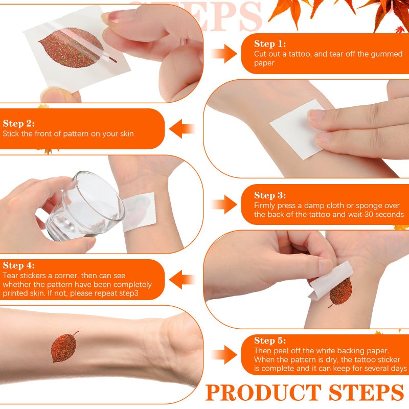 Nosiny 240 Pcs Fall Glitter Temporary Tattoos - Maple Leaves Stickers Autumn Tattoo Sticker Fall Leaves Glitter Tattoos for Thanksgiving Party Body Face Women Men Kids - Image 3